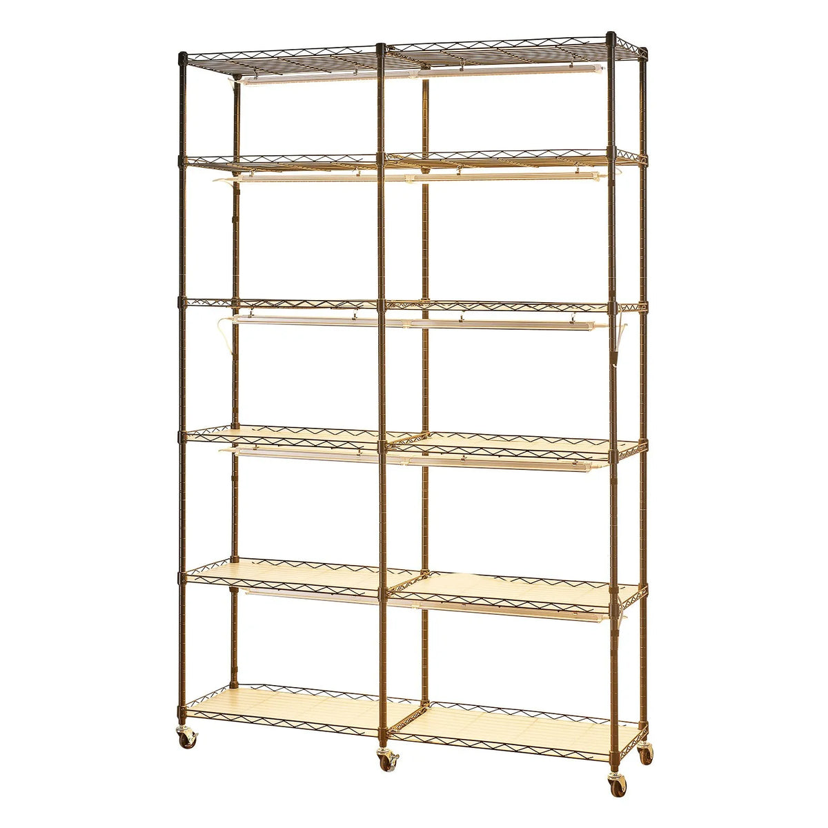 VEVOR 6-Tier Double Row Plant Shelf with Wheels and Timer, 180 cm Metal Stand with 200 W Full Spectrum Grow Lights, Suitable for Seedling Growing