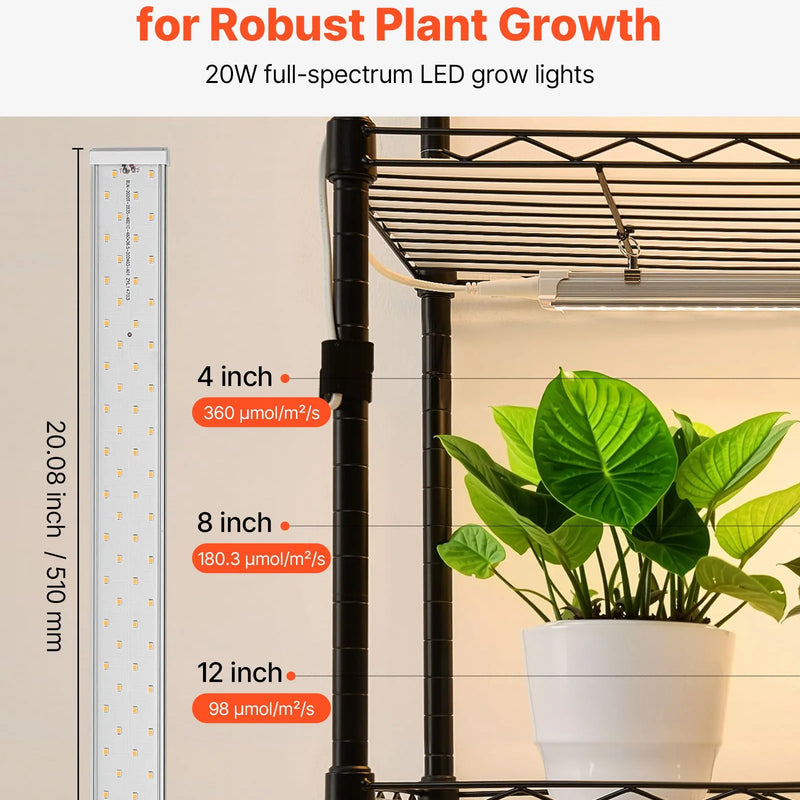 VEVOR 6 līmeņu divrindu augu plaukts ar riteņiem un taimeri, 180 cm metāla statīvs ar 200 W pilna spektra audzēšanas gaismām, piemērots dīgstu audzēšanai