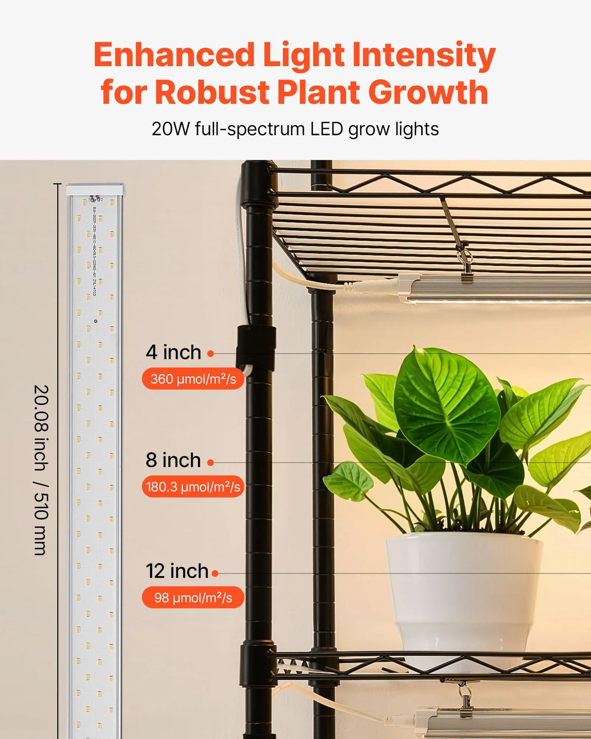 VEVOR 6-Tier Double Row Plant Shelf with Wheels and Timer, 180 cm Metal Stand with 200 W Full Spectrum Grow Lights, Suitable for Seedling Growing