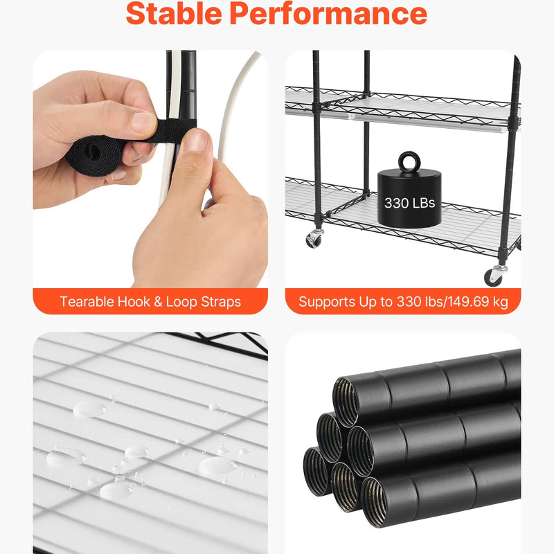 VEVOR 6 līmeņu divrindu augu plaukts ar riteņiem un taimeri, 180 cm metāla statīvs ar 200 W pilna spektra audzēšanas gaismām, piemērots dīgstu audzēšanai