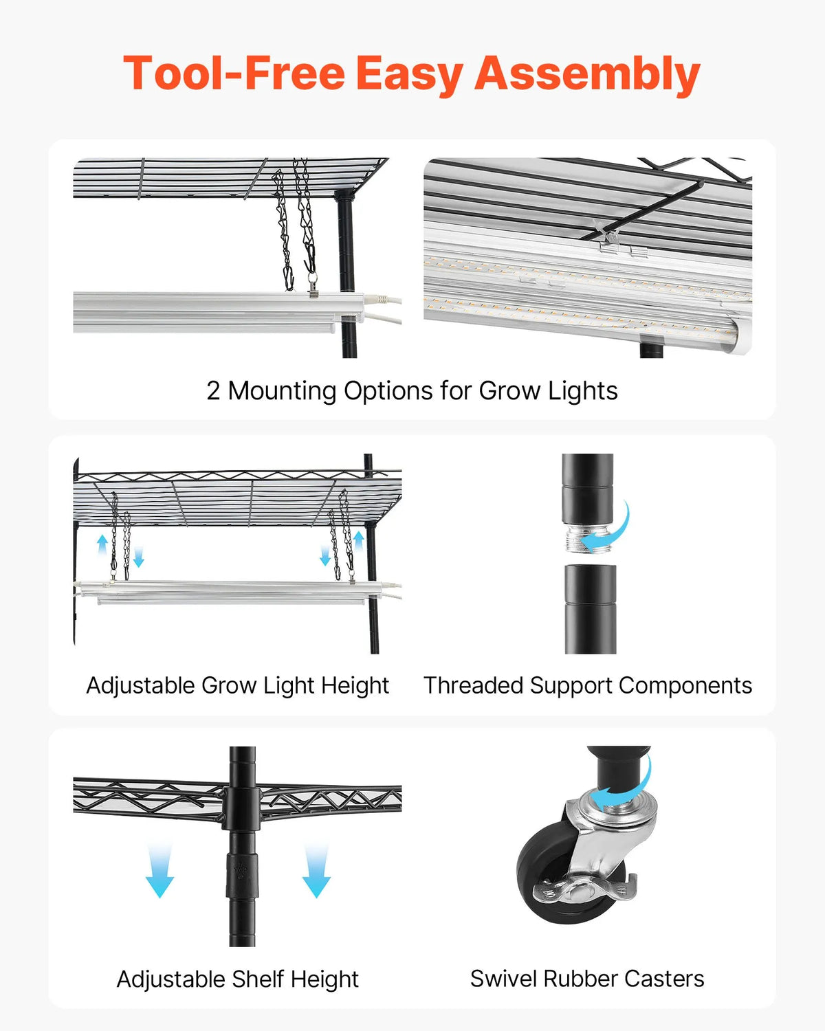 VEVOR 4-Tier Indoor Greenhouse with Transparent Cover, Timer and Hygrometer, 150 cm Metal Plant Shelf with 180 W Full Spectrum Grow Lights for Indoor Plants