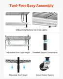 VEVOR 4 līmeņu iekštelpu siltumnīca ar caurspīdīgu pārsegu, taimeri un higrometru, 150 cm metāla augu plaukts ar 180 W pilna spektra audzēšanas gaismām iekštelpu augiem