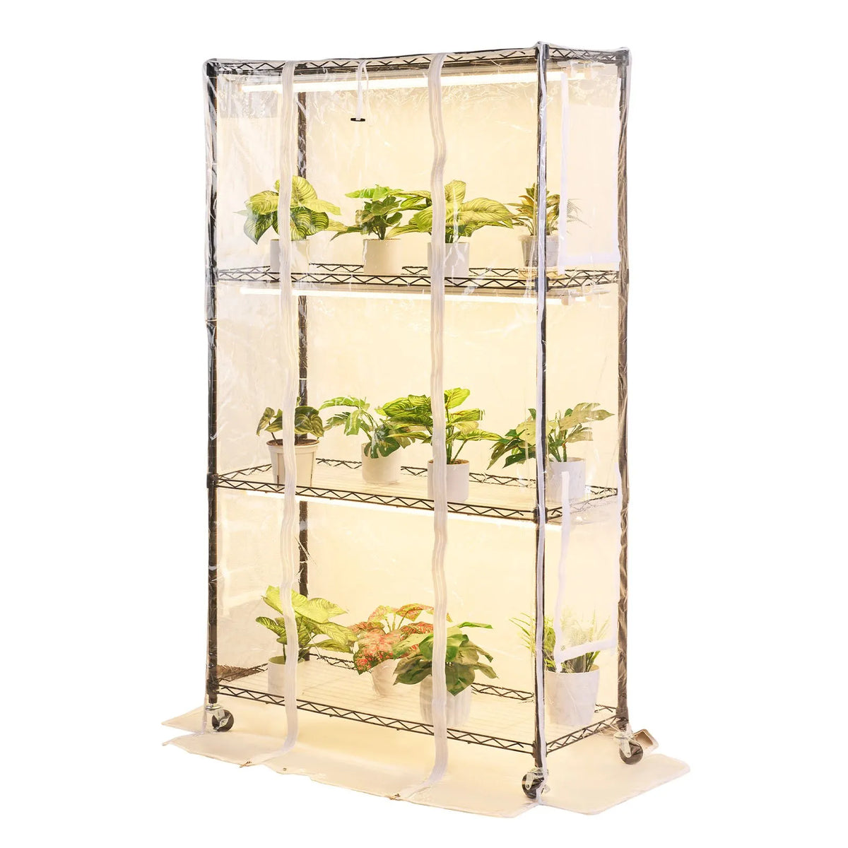 VEVOR 4-Tier Indoor Greenhouse with Transparent Cover, Timer and Hygrometer, 150 cm Metal Plant Shelf with 180 W Full Spectrum Grow Lights for Indoor Plants