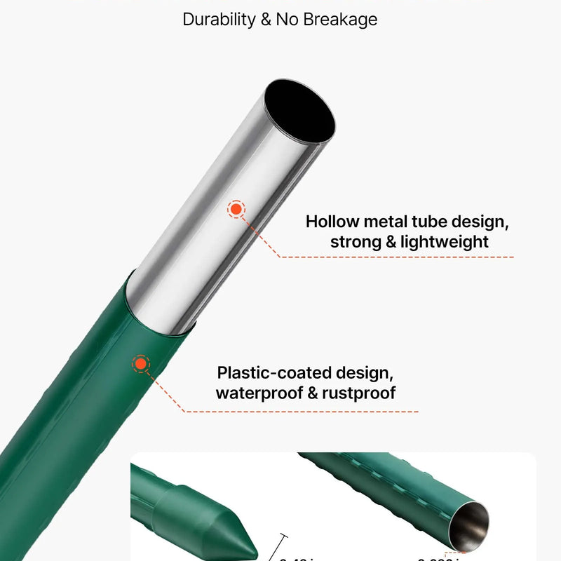 VEVOR dārza balsti augiem, 50 gab., 1170 mm, ar plastmasu pārklāti metāla tomātu balsti ar smailu galu un neslīdošiem izciļņiem kāpelējošu augu un dārzeņu atbalstam āra apstākļos