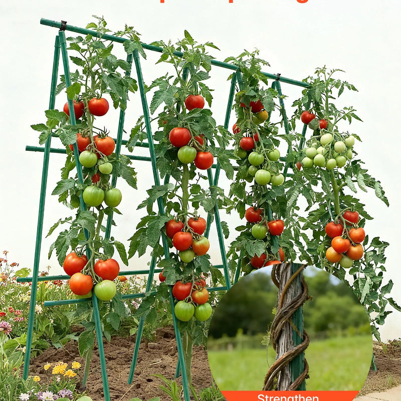 VEVOR dārza balsti augiem, 50 gab., 1170 mm, ar plastmasu pārklāti metāla tomātu balsti ar smailu galu un neslīdošiem izciļņiem kāpelējošu augu un dārzeņu atbalstam āra apstākļos