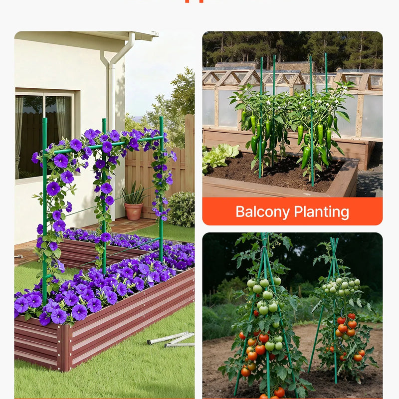 VEVOR dārza balsti augiem, 50 gab., 1170 mm, ar plastmasu pārklāti metāla tomātu balsti ar smailu galu un neslīdošiem izciļņiem kāpelējošu augu un dārzeņu atbalstam āra apstākļos