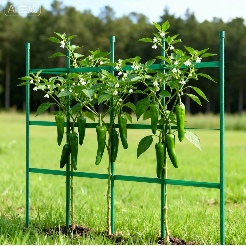 VEVOR dārza balsti augiem, 50 gab., 1170 mm, ar plastmasu pārklāti metāla tomātu balsti ar smailu galu un neslīdošiem izciļņiem kāpelējošu augu un dārzeņu atbalstam āra apstākļos