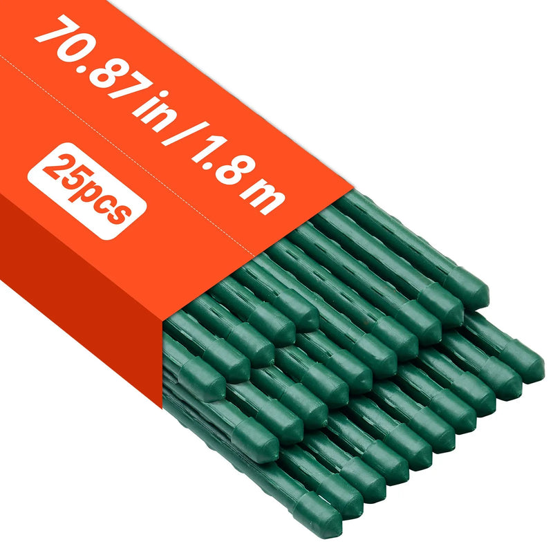 VEVOR dārza balsta mieti augiem, 25 gab., 1800 mm, plastmasas pārklājuma metāla tomātu mieti ar smailu galu un neslīdošiem izciļņiem kāpelējošu augu un dārzeņu balstīšanai ārā