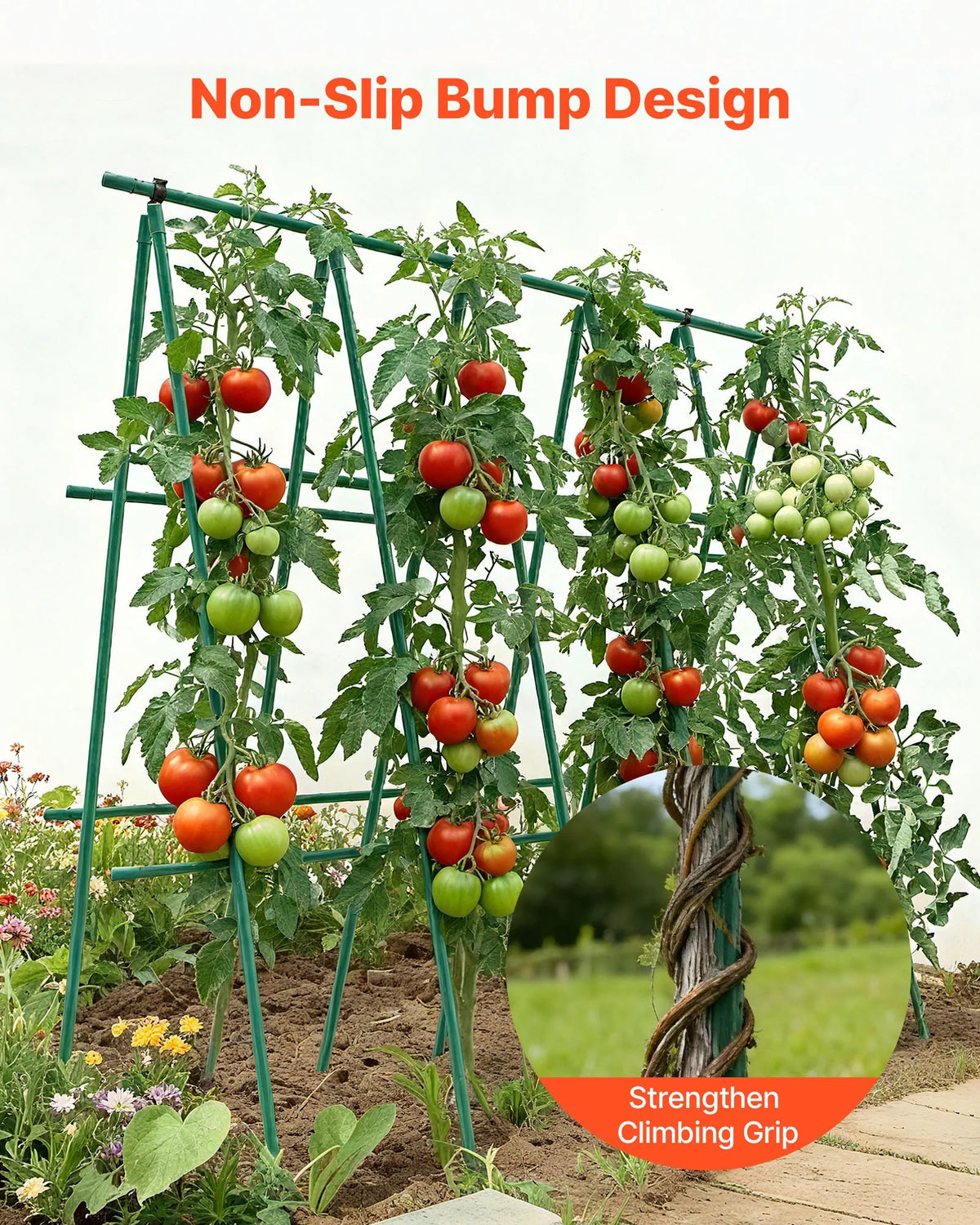 VEVOR Garden Support Stakes for Plants, 25 Pieces, 1800 mm, Plastic-Coated Metal Tomato Stakes with Sharp Ends and Non-Slip Clips for Supporting Climbing Plants and Vegetables Outdoors