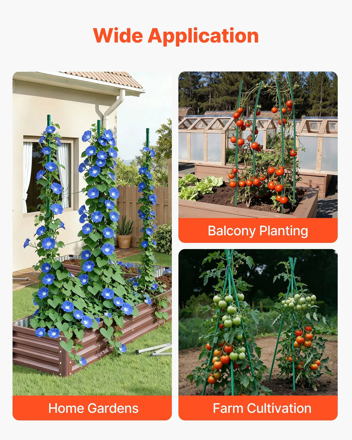VEVOR Garden Support Stakes for Plants, 25 Pieces, 1800 mm, Plastic-Coated Metal Tomato Stakes with Sharp Ends and Non-Slip Clips for Supporting Climbing Plants and Vegetables Outdoors