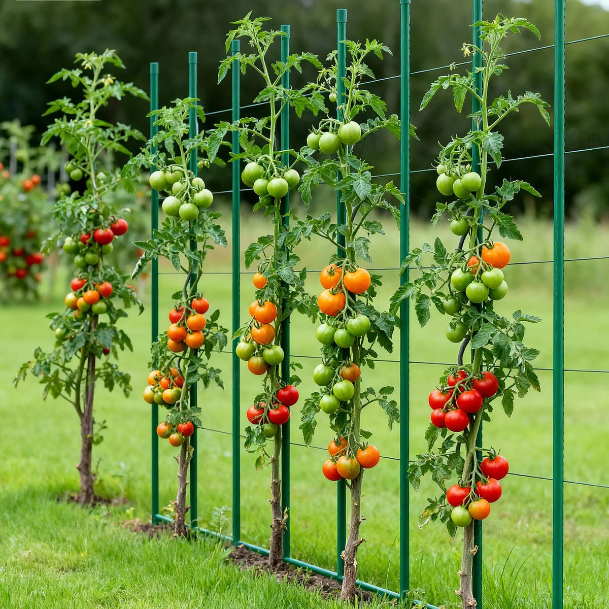 VEVOR Garden Support Stakes for Plants, 25 Pieces, 1800 mm, Plastic-Coated Metal Tomato Stakes with Sharp Ends and Non-Slip Clips for Supporting Climbing Plants and Vegetables Outdoors