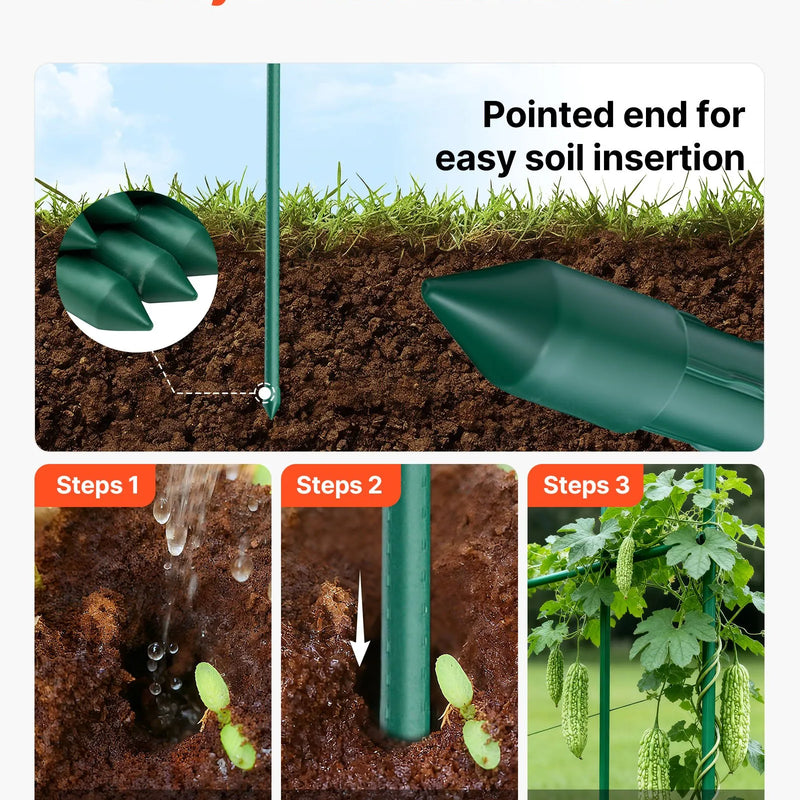 VEVOR dārza balsta mieti augiem, 15 gab., 1705 mm, plastmasas pārklājuma metāla tomātu mieti ar smailu galu un neslīdošiem izciļņiem kāpelējošu augu un dārzeņu balstīšanai ārā