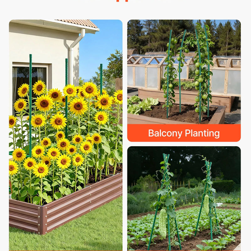 VEVOR dārza balsta mieti augiem, 15 gab., 1705 mm, plastmasas pārklājuma metāla tomātu mieti ar smailu galu un neslīdošiem izciļņiem kāpelējošu augu un dārzeņu balstīšanai ārā