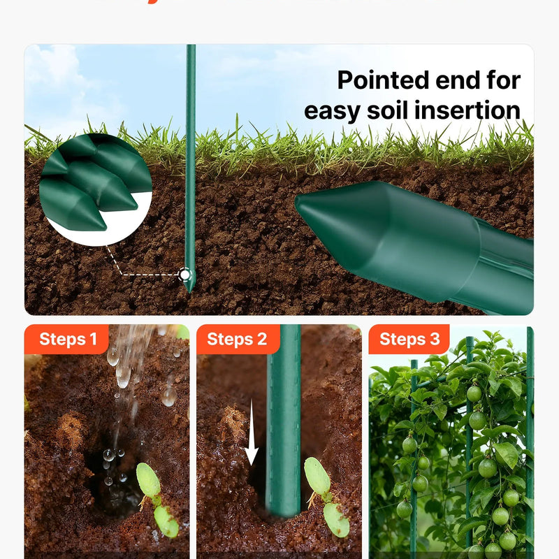 VEVOR dārza balsta mieti augiem, 25 gab., 2100 mm, plastmasas pārklājuma metāla tomātu mieti ar smailu galu un neslīdošiem izciļņiem kāpelējošu augu un dārzeņu balstīšanai ārā