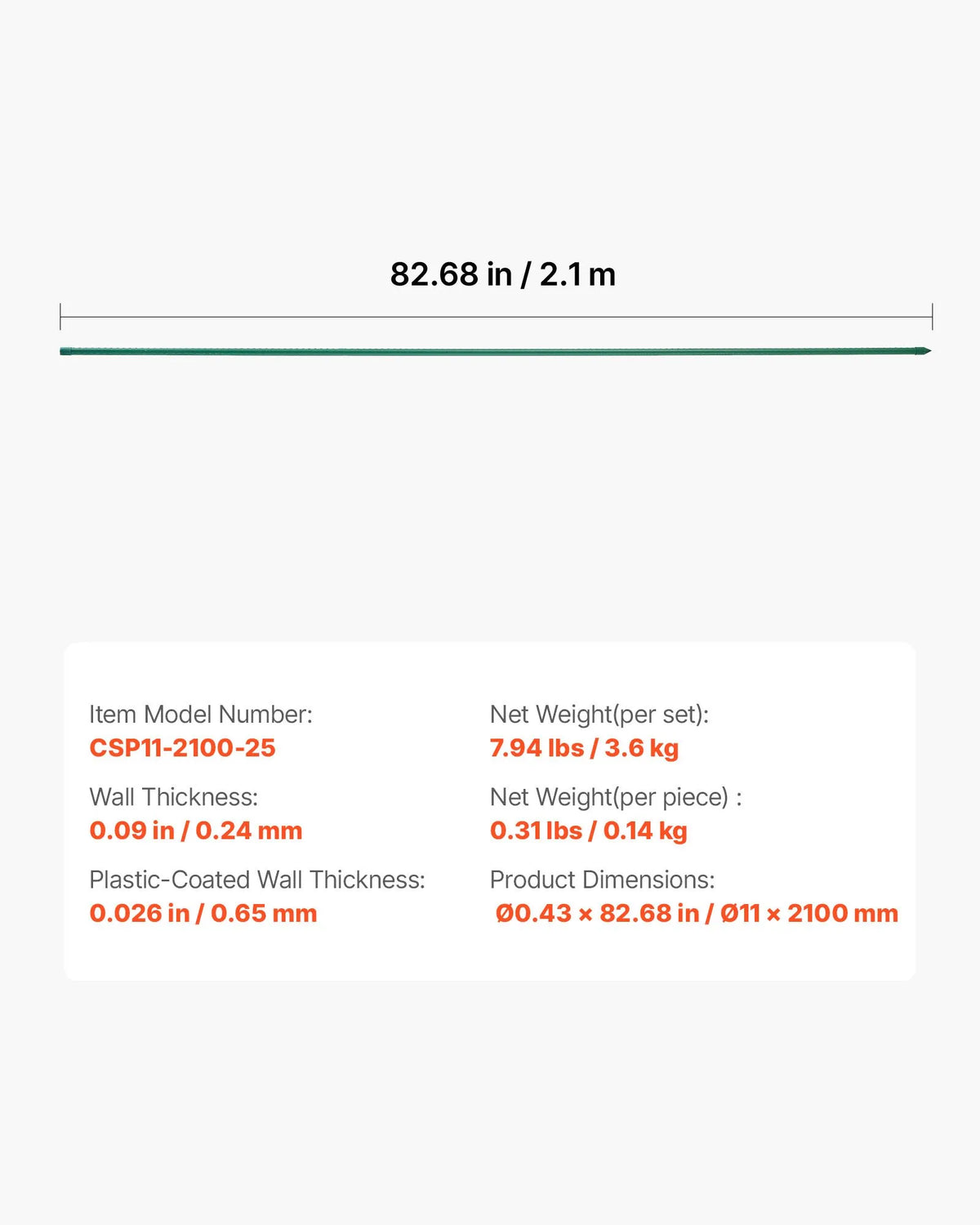 VEVOR dārza balsta mieti augiem, 25 gab., 2100 mm, plastmasas pārklājuma metāla tomātu mieti ar smailu galu un neslīdošiem izciļņiem kāpelējošu augu un dārzeņu balstīšanai ārā