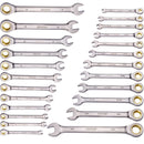 Kombinēto atslēgu komplekts, 24 gab., SAE 6,35-22,2 mm un metrisks 8-19 mm ar organizatoru statīvu