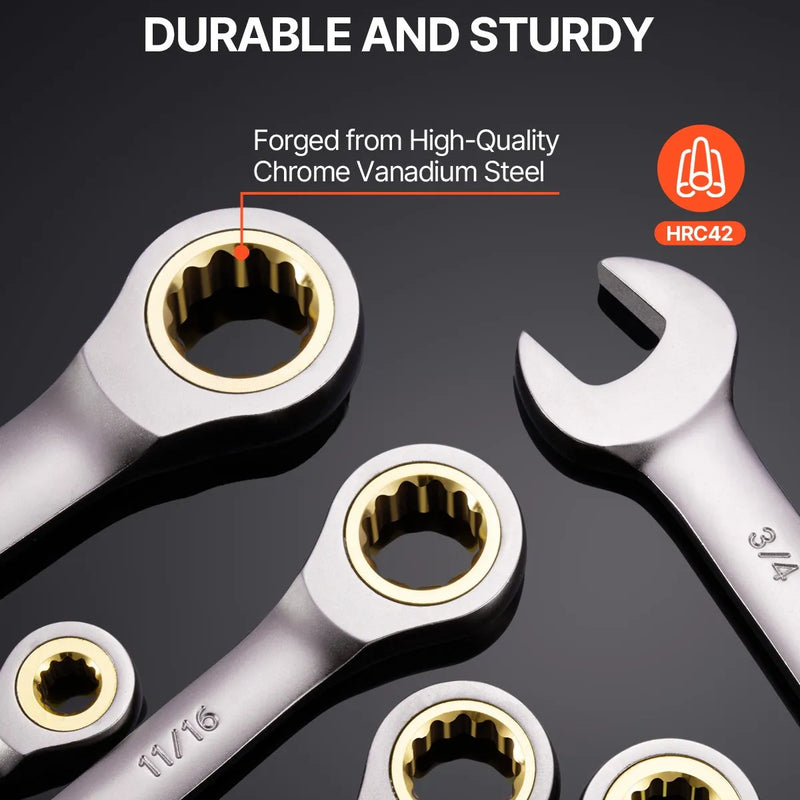 Kombinēto atslēgu komplekts, 24 gab., SAE 6,35-22,2 mm un metrisks 8-19 mm ar organizatoru statīvu