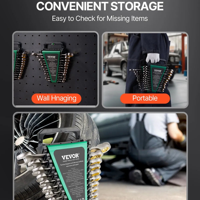 Kombinēto atslēgu komplekts, 24 gab., SAE 6,35-22,2 mm un metrisks 8-19 mm ar organizatoru statīvu