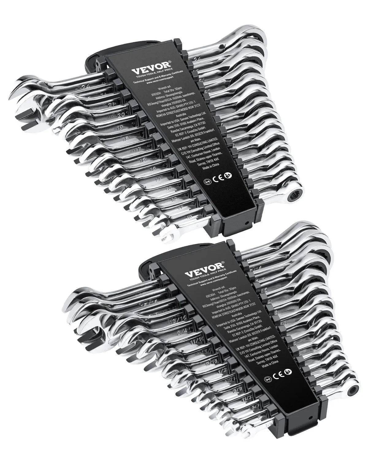 VEVOR 30-Piece Combination Spanner Set with Storage Rack, Cr-V Steel, Metric 8–24 mm, for Household Tasks, Garage, Workshop and Emergencies