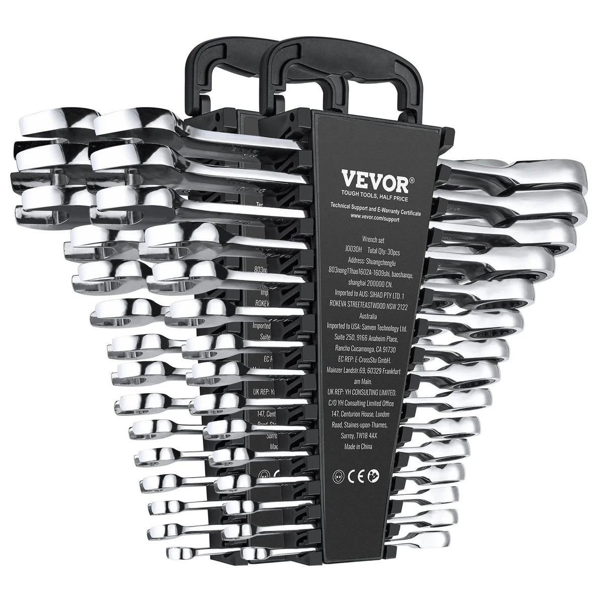 VEVOR 30-Piece Combination Spanner Set with Storage Rack, Cr-V Steel, Metric 8–24 mm, for Household Tasks, Garage, Workshop and Emergencies