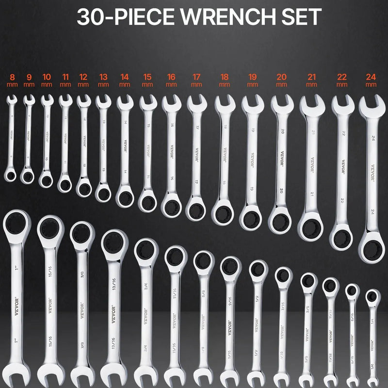 30 gab. atslēgu komplekts (metriskās 8-24 mm) ar organizatoru