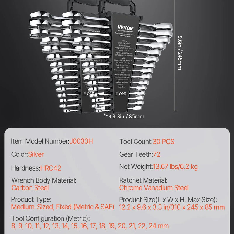 30 gab. atslēgu komplekts (metriskās 8-24 mm) ar organizatoru