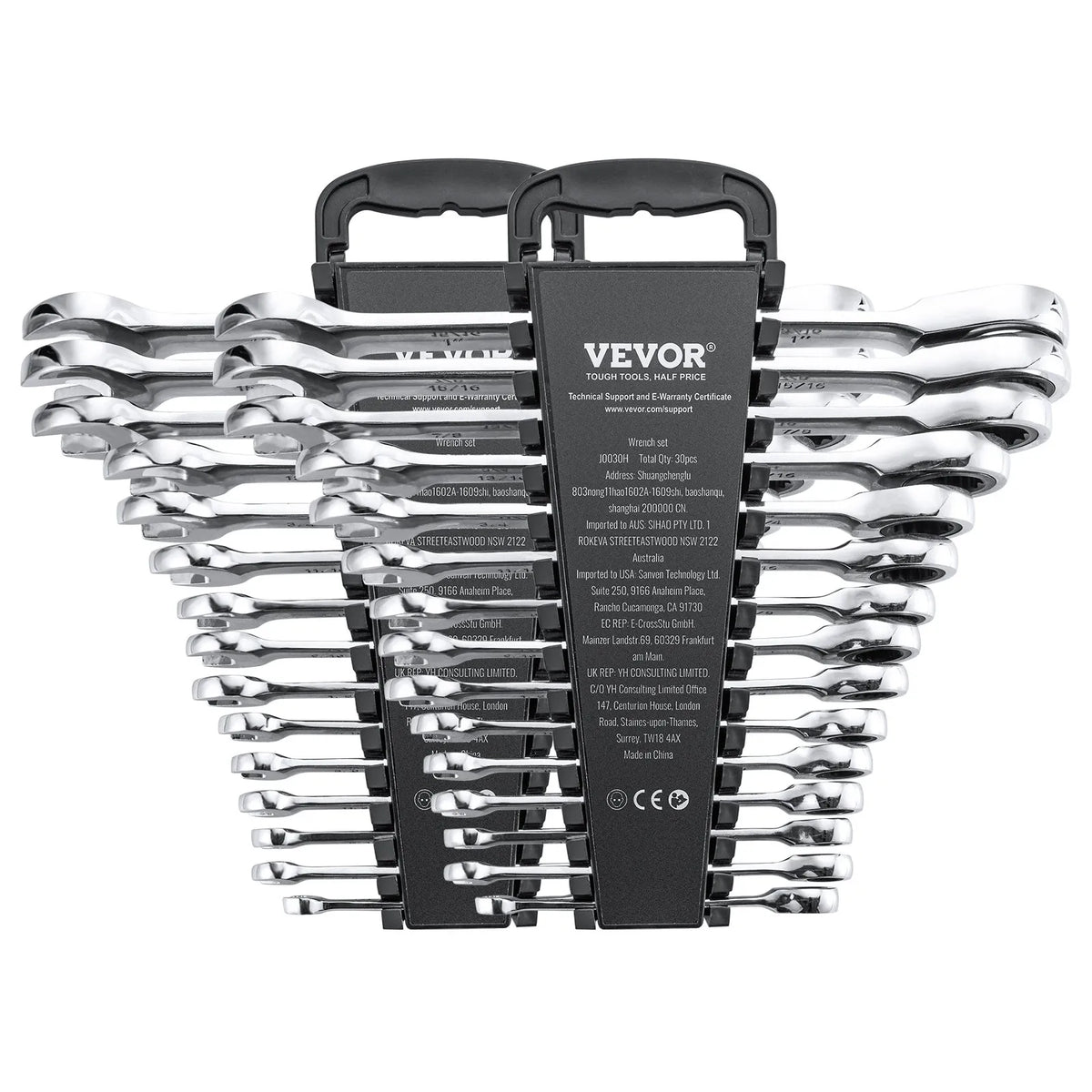 VEVOR 30-Piece Combination Spanner Set with Storage Rack, Cr-V Steel, Metric 8–24 mm, for Household Tasks, Garage, Workshop and Emergencies