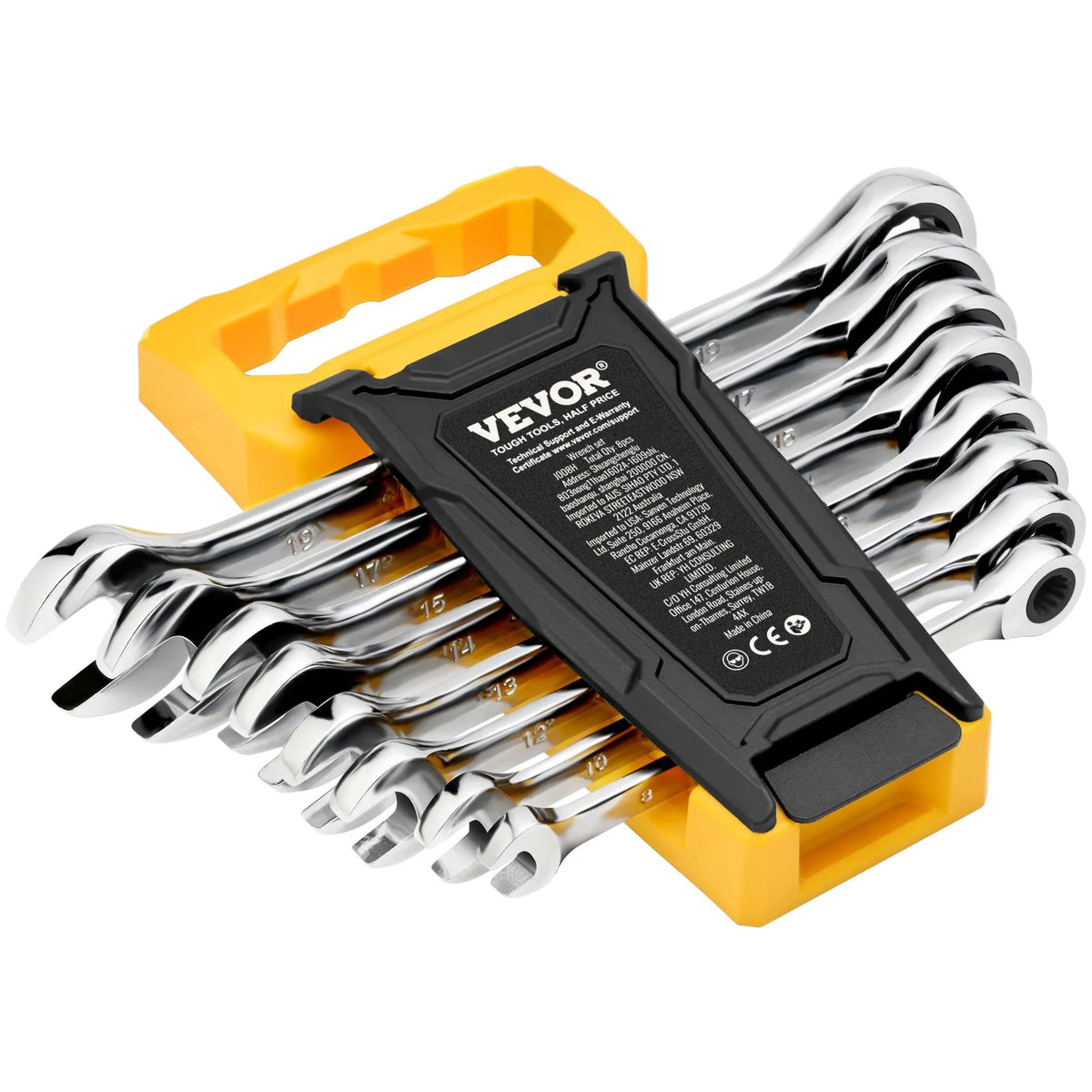 VEVOR 8-Piece Combination Spanner Set with Storage Rack, Cr-V Steel, Metric 8–19 mm, for Household Tasks, Garage, Workshop, Car Repair and Emergencies