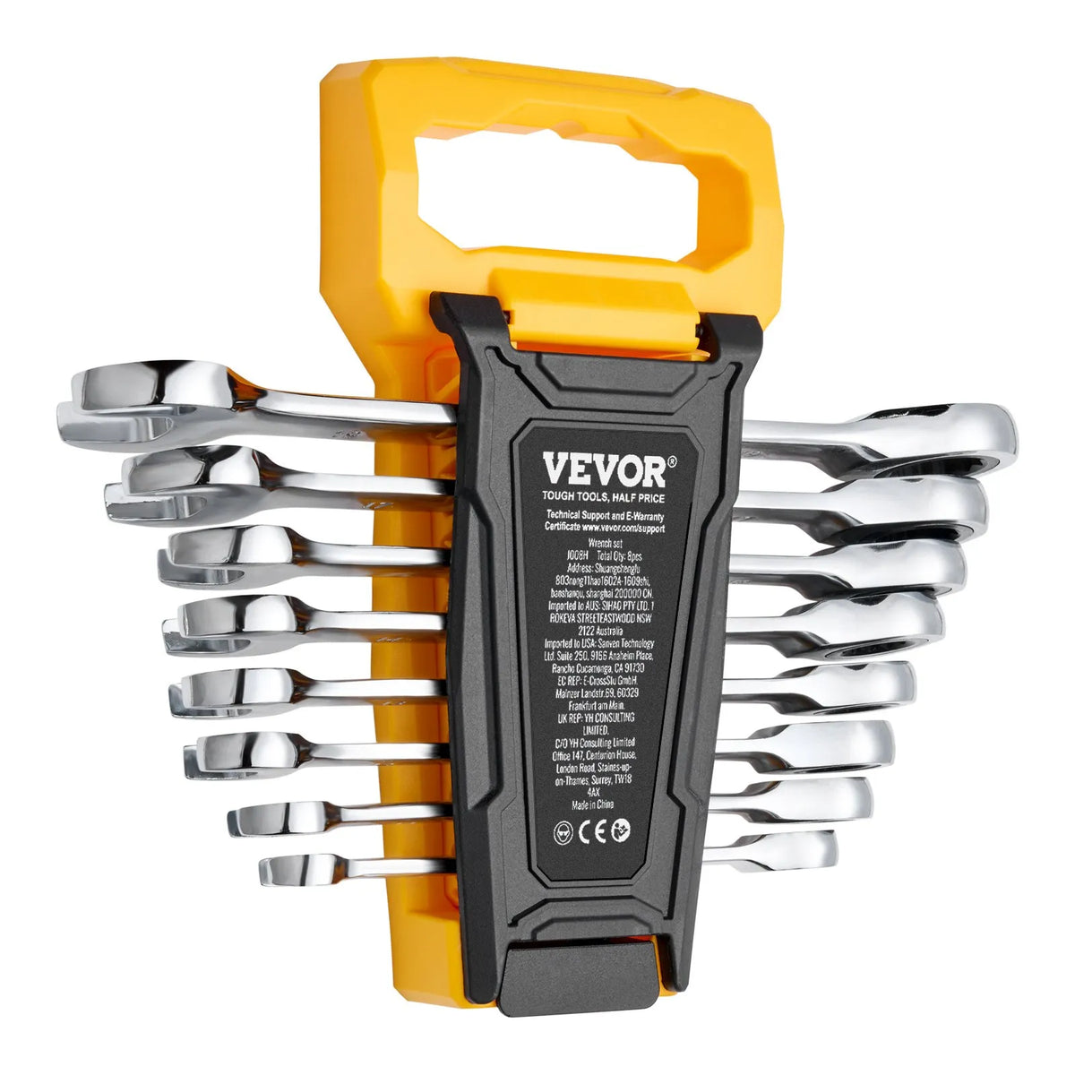 VEVOR 8-Piece Combination Spanner Set with Storage Rack, Cr-V Steel, Metric 8–19 mm, for Household Tasks, Garage, Workshop, Car Repair and Emergencies