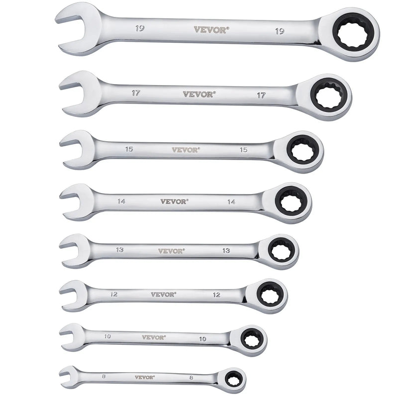 Kombinēto atslēgu komplekts, 8 gab., metrisks, 8 mm līdz 19 mm ar organizatoru statīvu