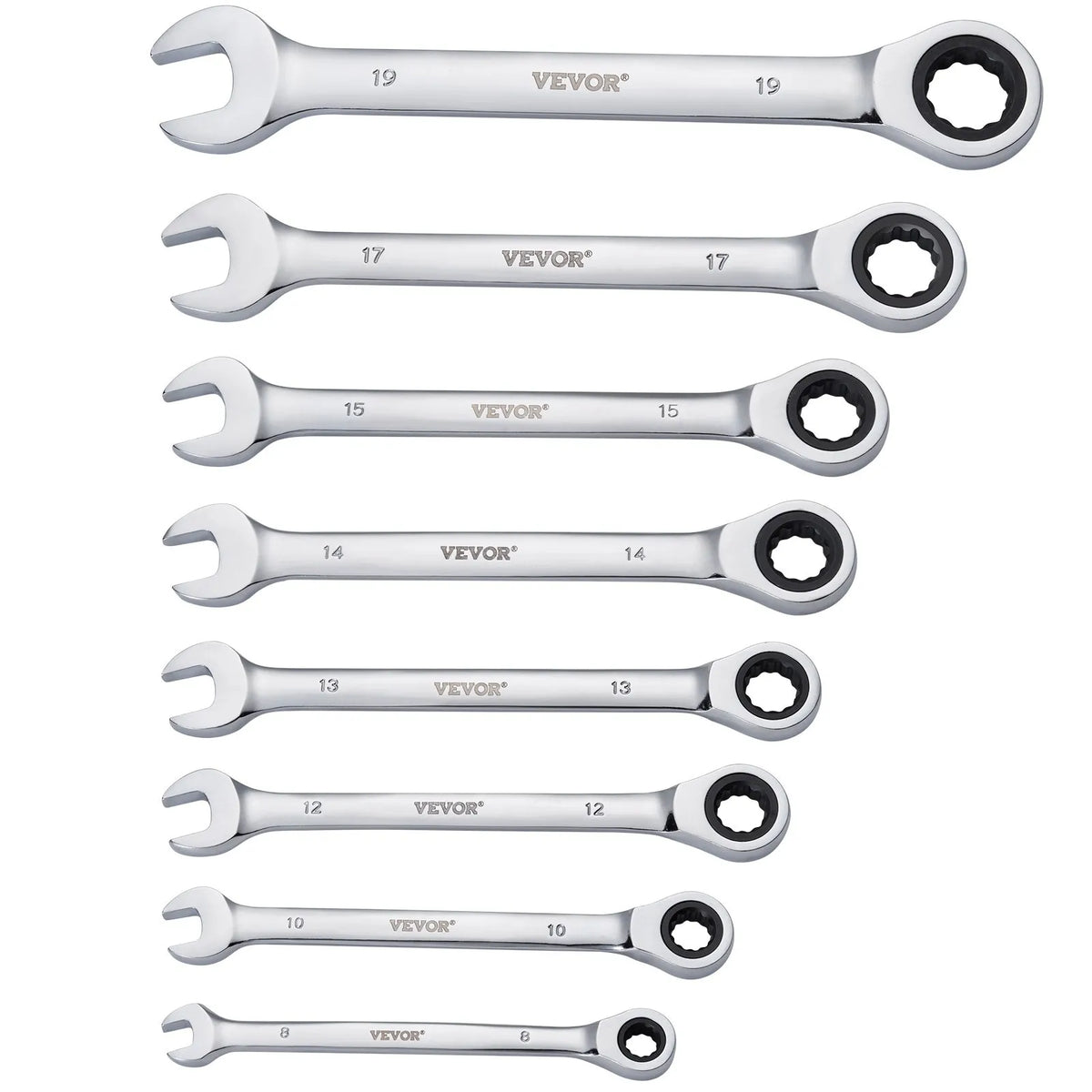 VEVOR 8-Piece Combination Spanner Set with Storage Rack, Cr-V Steel, Metric 8–19 mm, for Household Tasks, Garage, Workshop, Car Repair and Emergencies