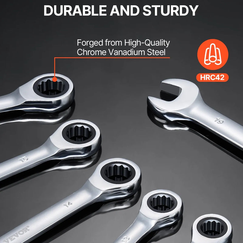 Kombinēto atslēgu komplekts, 8 gab., metrisks, 8 mm līdz 19 mm ar organizatoru statīvu