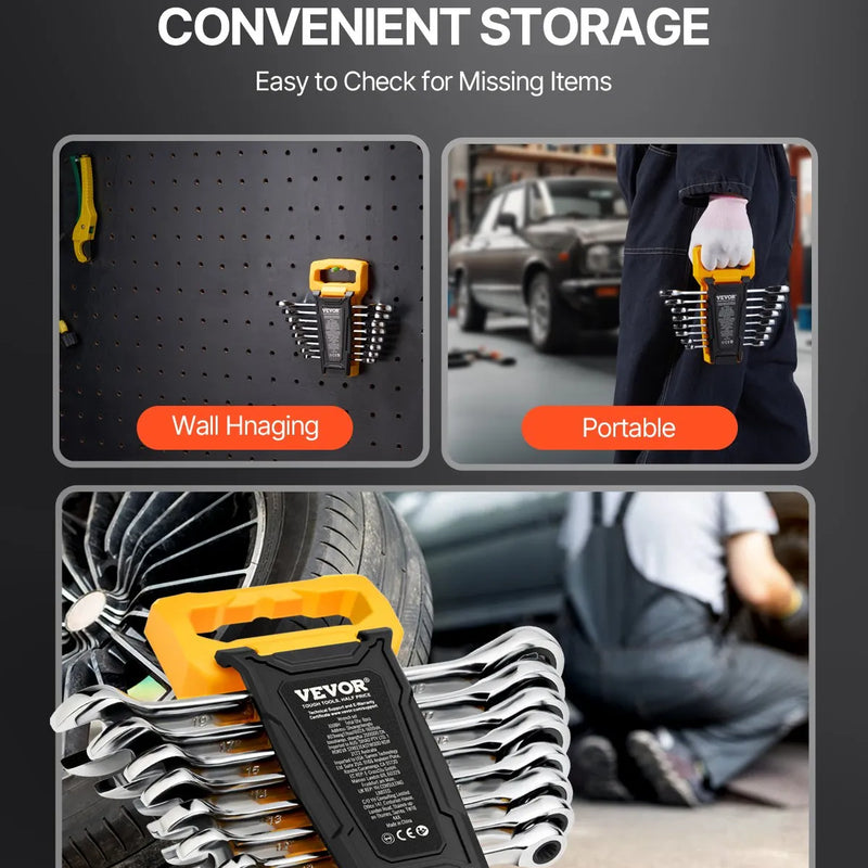 Kombinēto atslēgu komplekts, 8 gab., metrisks, 8 mm līdz 19 mm ar organizatoru statīvu