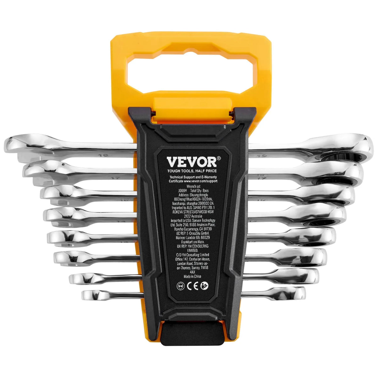 VEVOR 8-Piece Combination Spanner Set with Storage Rack, Cr-V Steel, Metric 8–19 mm, for Household Tasks, Garage, Workshop, Car Repair and Emergencies