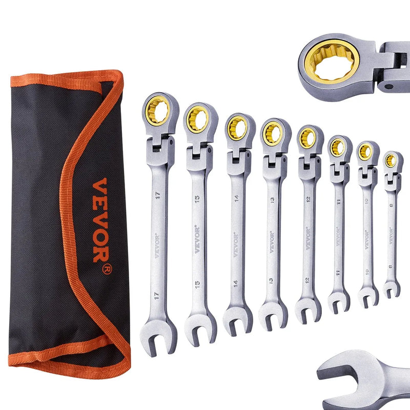 Lokanās galvas ročmehānisma atslēgu komplekts, 8 gab., metrisks, 8 mm-17 mm ar sarullējamu maciņu