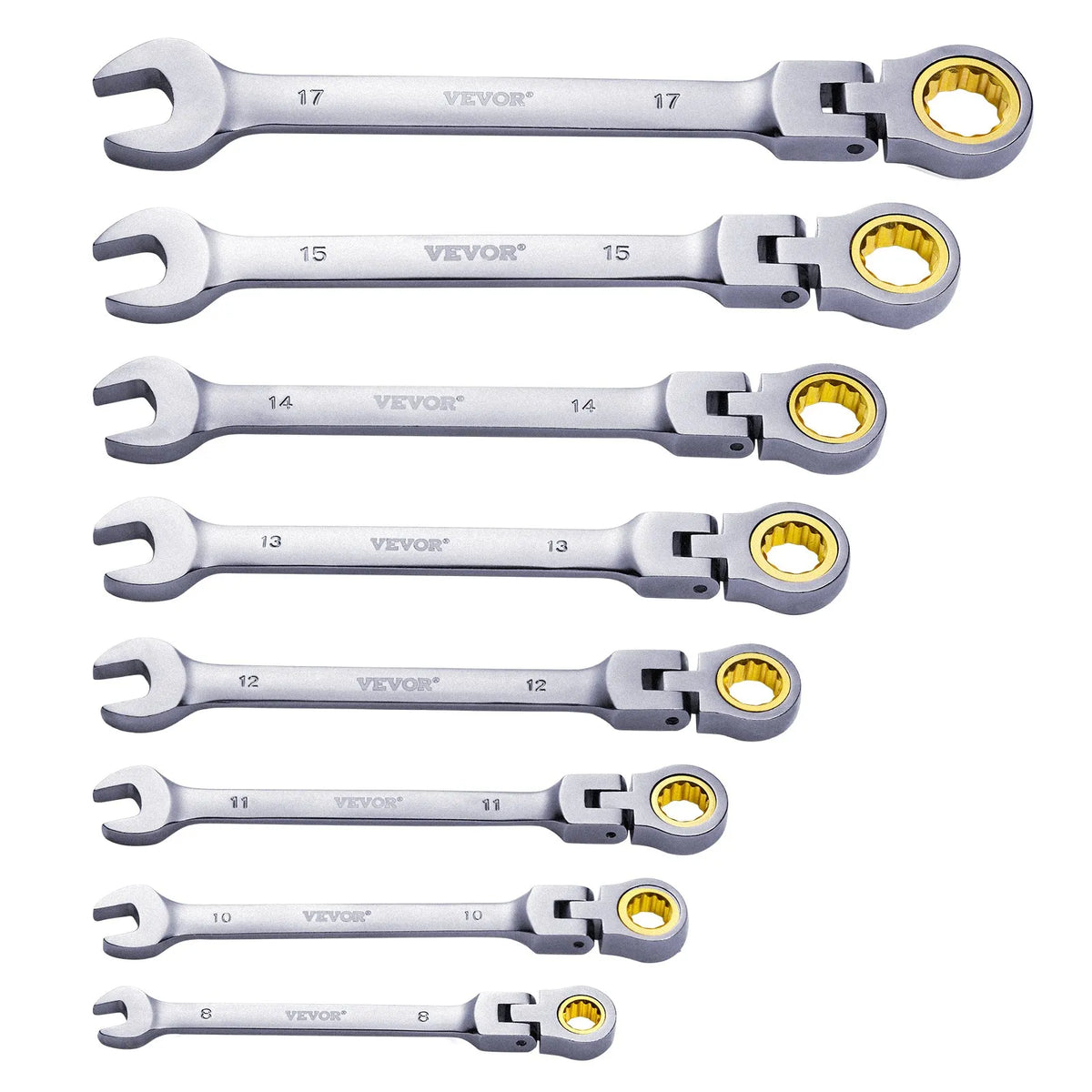 VEVOR Flexible Ratchet Wrench Set, 8 Pieces, Combination Wrench Set with Storage Bag, Cr-V Steel, Metric 8–17 mm, Suitable for Household and Auto Repair