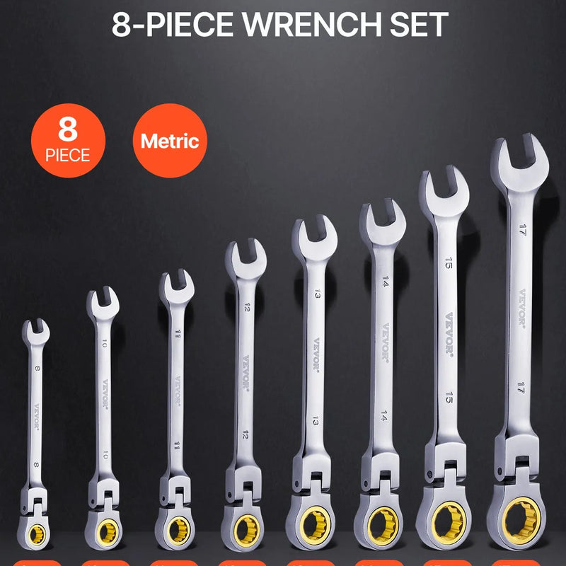 Lokanās galvas ročmehānisma atslēgu komplekts, 8 gab., metrisks, 8 mm-17 mm ar sarullējamu maciņu