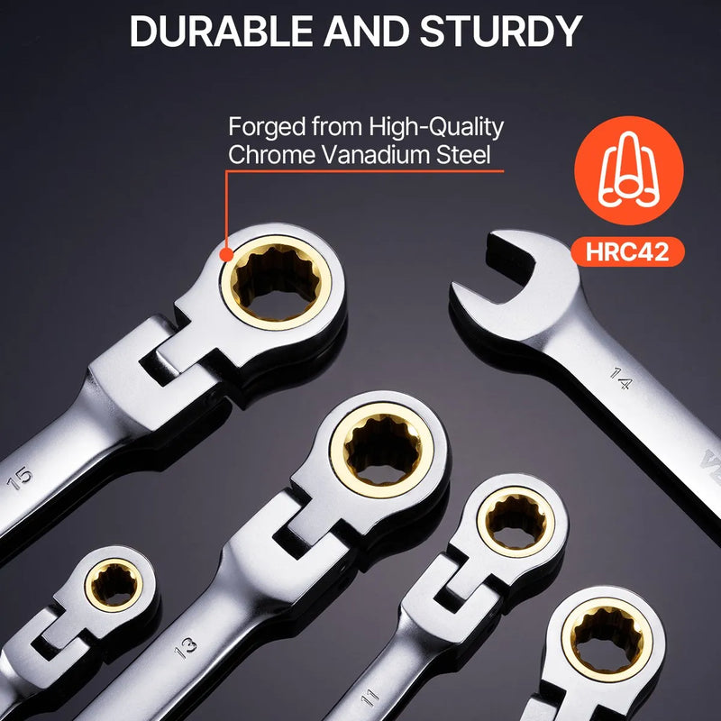 Lokanās galvas ročmehānisma atslēgu komplekts, 8 gab., metrisks, 8 mm-17 mm ar sarullējamu maciņu