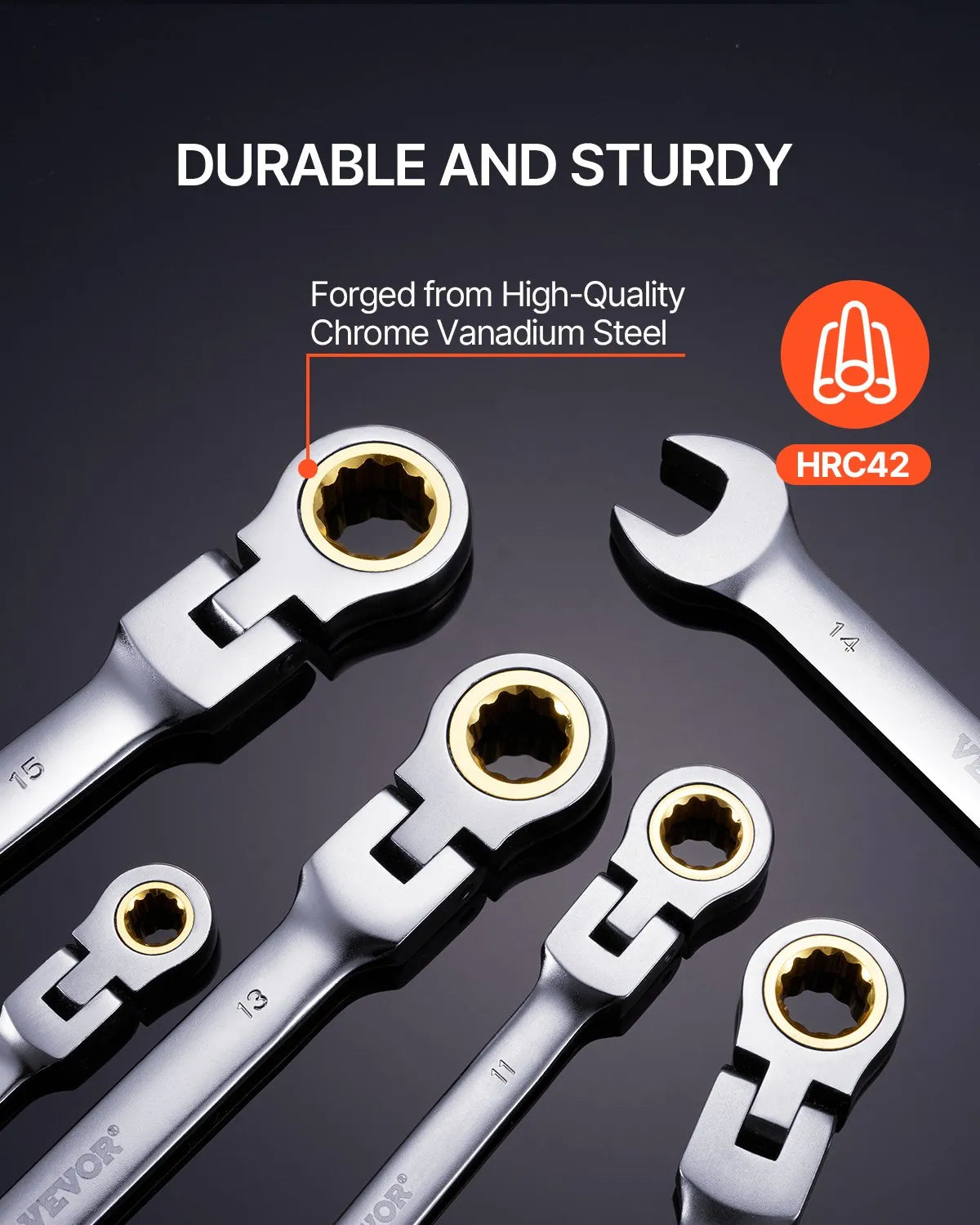 VEVOR Flexible Ratchet Wrench Set, 8 Pieces, Combination Wrench Set with Storage Bag, Cr-V Steel, Metric 8–17 mm, Suitable for Household and Auto Repair