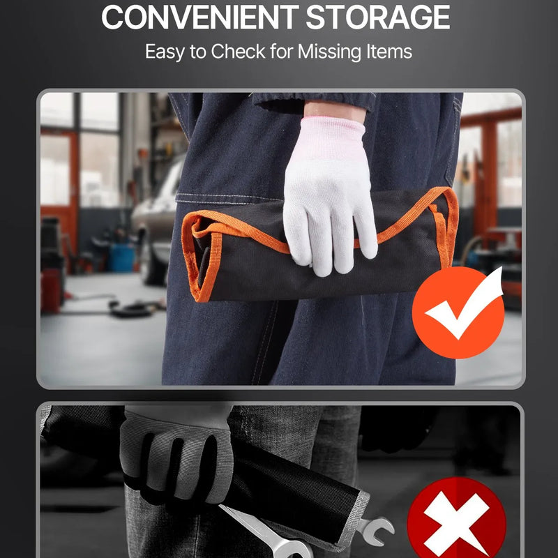 Lokanās galvas ročmehānisma atslēgu komplekts, 8 gab., metrisks, 8 mm-17 mm ar sarullējamu maciņu