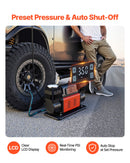 VEVOR divu cilindru lieljaudas gaisa kompresors, portatīvs riepu pumpis ar automātisku izslēgšanos, 300 l/min, 12 V, līdz 10,3 bar, bezceļu transportlīdzekļiem, ar LCD digitālo displeju un adapteriem automašīnām, SUV, 4×4 un kemperiem