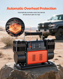 VEVOR divu cilindru lieljaudas gaisa kompresors, portatīvs riepu pumpis ar automātisku izslēgšanos, 300 l/min, 12 V, līdz 10,3 bar, bezceļu transportlīdzekļiem, ar LCD digitālo displeju un adapteriem automašīnām, SUV, 4×4 un kemperiem