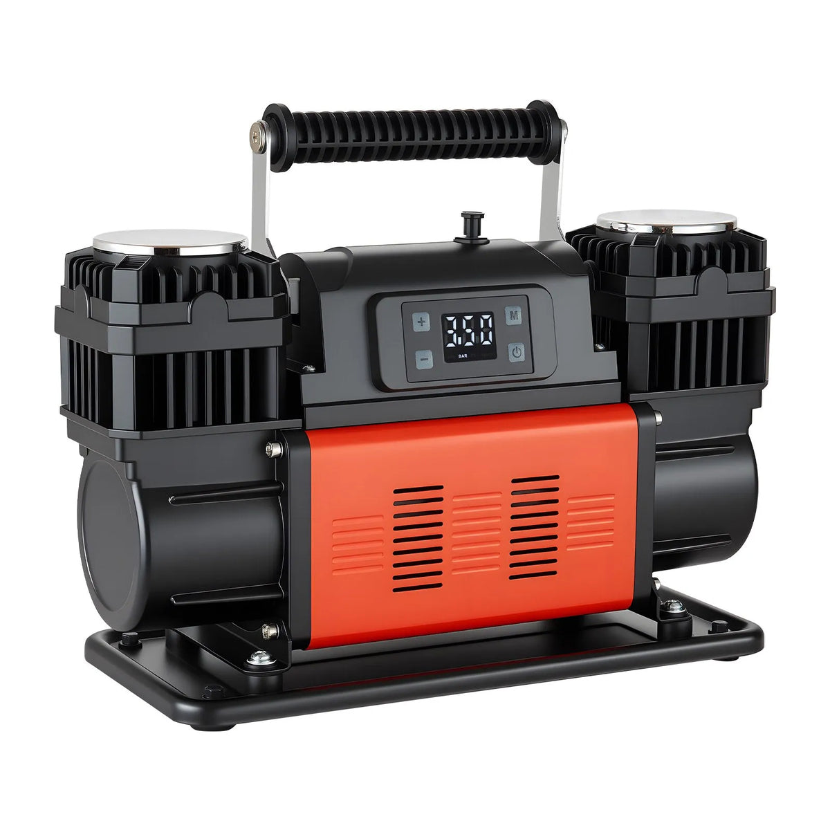 VEVOR divu cilindru lieljaudas gaisa kompresors, portatīvs riepu pumpis ar automātisku izslēgšanos, 300 l/min, 12 V, līdz 10,3 bar, bezceļu transportlīdzekļiem, ar LCD digitālo displeju un adapteriem automašīnām, SUV, 4×4 un kemperiem