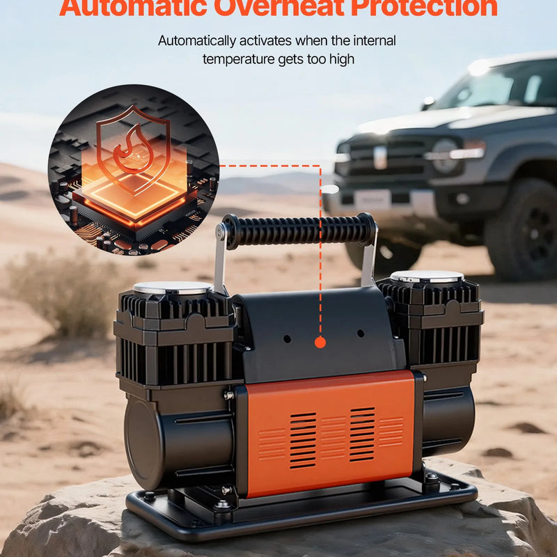 VEVOR divcilindru lieljaudas gaisa kompresors, portatīvs riepu piepumpētājs 300 l/min, 12 V bezceļu gaisa sūknis ar digitālo spiediena mērītāju un adapteriem automašīnām, SUV, 4×4 transportlīdzekļiem un kemperiem