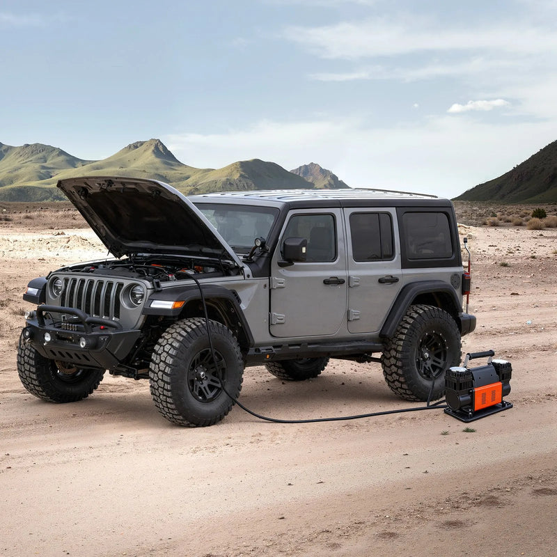 VEVOR divcilindru lieljaudas gaisa kompresors, portatīvs riepu piepumpētājs 300 l/min, 12 V bezceļu gaisa sūknis ar digitālo spiediena mērītāju un adapteriem automašīnām, SUV, 4×4 transportlīdzekļiem un kemperiem