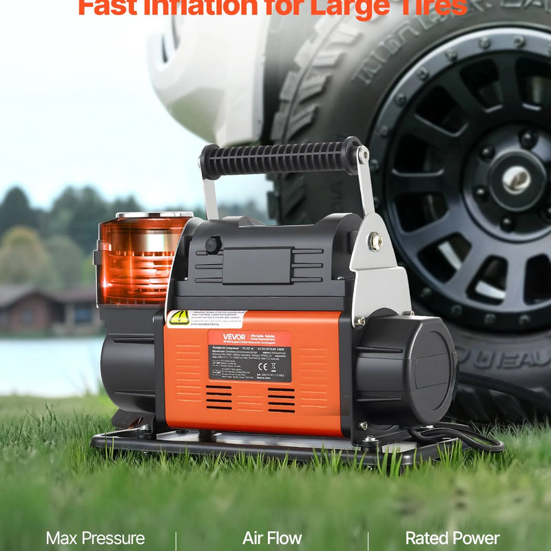 VEVOR 12 V lieljaudas gaisa kompresors, portatīvs riepu piepumpētājs ar automātisko izslēgšanos un LCD displeju, gaisa plūsma 202 l/min, spiediens līdz 10,3 bar, automašīnām, 4×4 un kemperiem