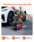 VEVOR 12 V lieljaudas gaisa kompresors, portatīvs riepu piepumpētājs ar automātisko izslēgšanos un LCD displeju, gaisa plūsma 202 l/min, spiediens līdz 10,3 bar, automašīnām, 4×4 un kemperiem