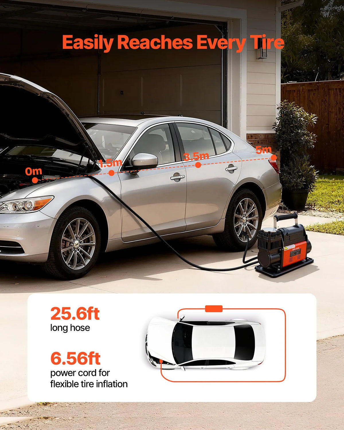 VEVOR 12V High-Power Air Compressor, Portable Tyre Inflator with Auto Shut-Off and LCD Display, Air Flow 202 l/min, Pressure up to 10.3 bar, for Cars, 4×4 and Campers