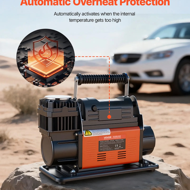 VEVOR 12 V lieljaudas gaisa kompresors, portatīvs riepu piepumpētājs ar automātisko izslēgšanos un LCD displeju, gaisa plūsma 202 l/min, spiediens līdz 10,3 bar, automašīnām, 4×4 un kemperiem