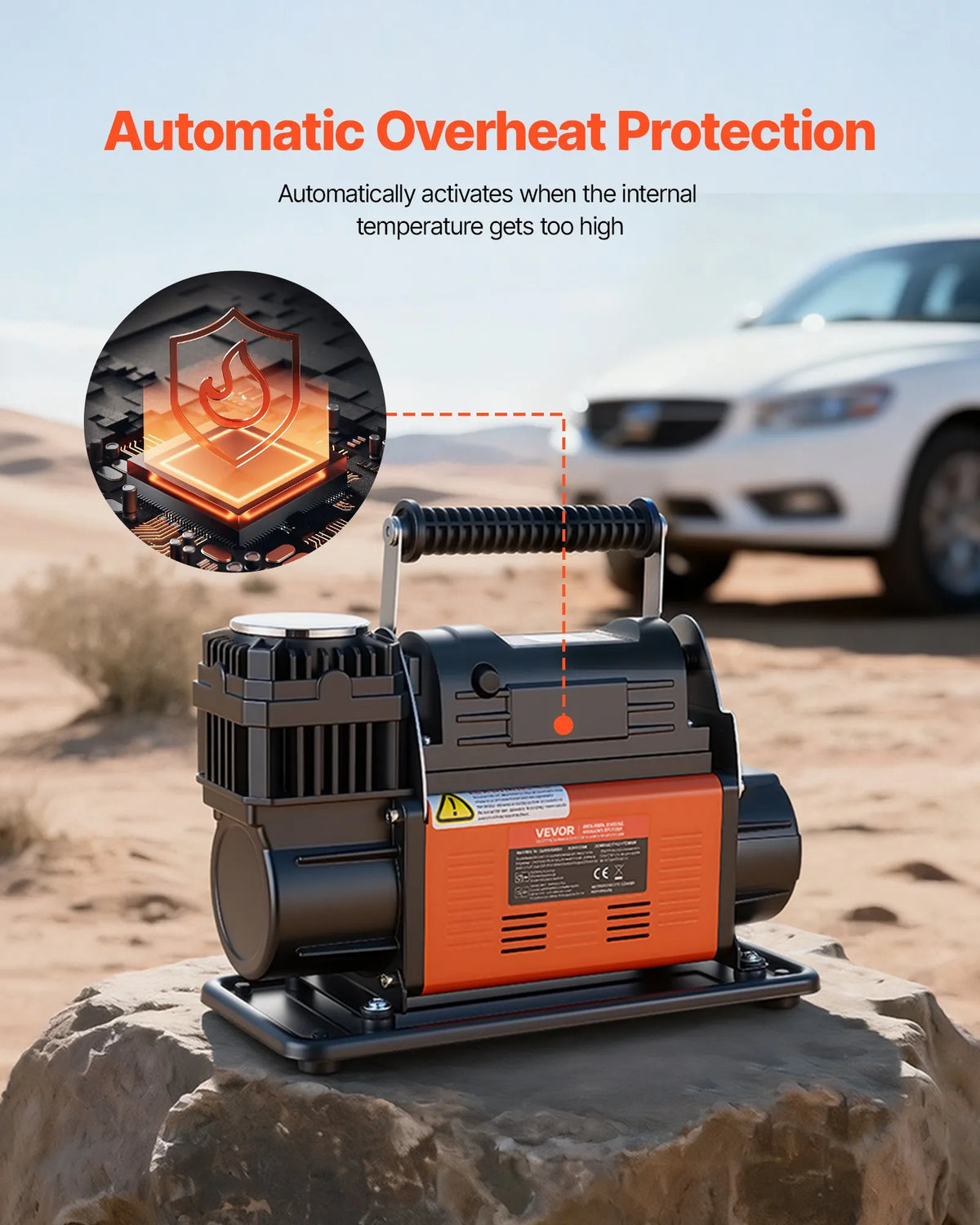 VEVOR 12V High-Power Air Compressor, Portable Tyre Inflator with Auto Shut-Off and LCD Display, Air Flow 202 l/min, Pressure up to 10.3 bar, for Cars, 4×4 and Campers